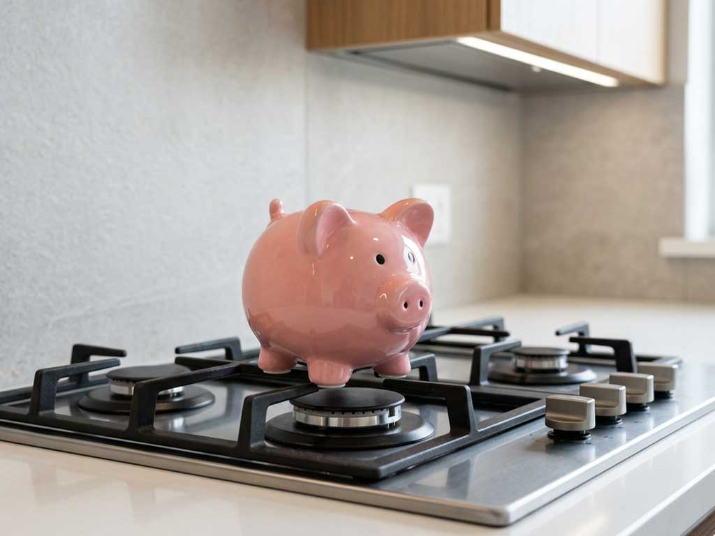 Sparschwein auf einem Gasherd